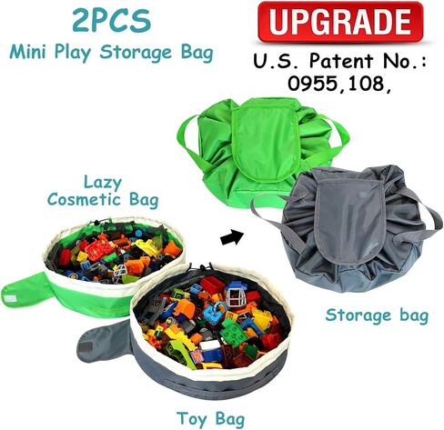 Toy Storage Bag for Lego - 2 PCS Mini Toy Play Mat Bag by Drawstring (Green and Grey) in Kuwait