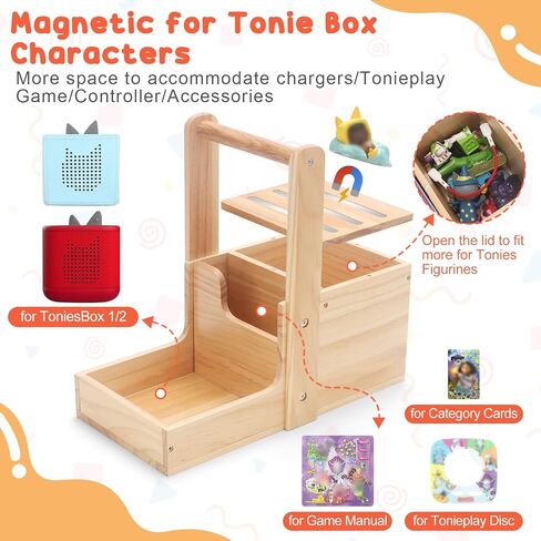 Handheld Shelf Storage for Tonies Organizer, holder for Toniebox 1/2 Tonies Figures Characters Portable Shelf Magnetic, with Hidden Storage for Tonieplay Game, Charger & Accessories in Kuwait
