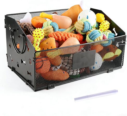 Dog Toy Basket, Large Rust-Resistant Iron Toy Storage Organizer for Living Room, Entryway, Playroom, Bone and Paw Cutout Dog Toys Bin with Carry Handles, Open-Top Large Storage Basket for Pets, Home in Kuwait