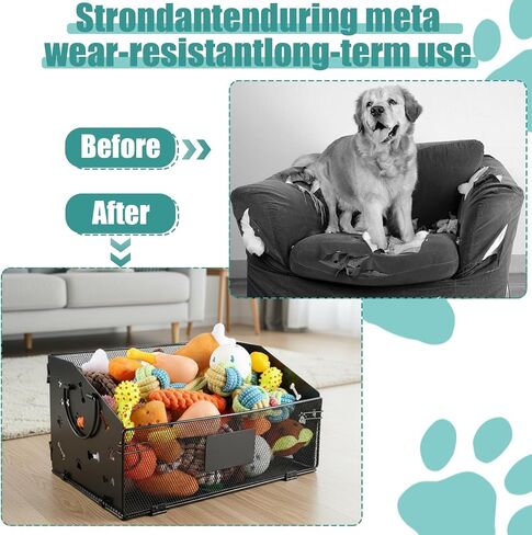 Dog Toy Basket, Large Rust-Resistant Iron Toy Storage Organizer for Living Room, Entryway, Playroom, Bone and Paw Cutout Dog Toys Bin with Carry Handles, Open-Top Large Storage Basket for Pets, Home in Kuwait
