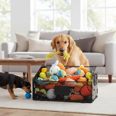 Dog Toy Basket, Large Rust-Resistant Iron Toy Storage Organizer for Living Room, Entryway, Playroom, Bone and Paw Cutout Dog Toys Bin with Carry Handles, Open-Top Large Storage Basket for Pets, Home in Kuwait