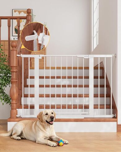 InnoTruth 27-36.6 in Wide Baby Gate for Stairs and Doorways, Indoor Metal Dog Gate for Pets, Auto Close 2 Way Swing Walk Through Door, Double Lock & Y-Bolts, Pressure or Hardware Mount, Black in Kuwait