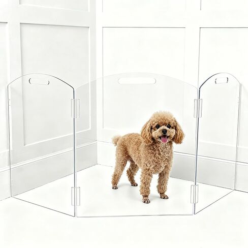 Clear Acrylic Freestanding Dog Gates for The House – Folding 3-Panels Pet Gates for Doorways,Indoor Stairs,and Hallways,No Assembly Transparent Barrier for Dogs,Puppies,and Cats in Kuwait