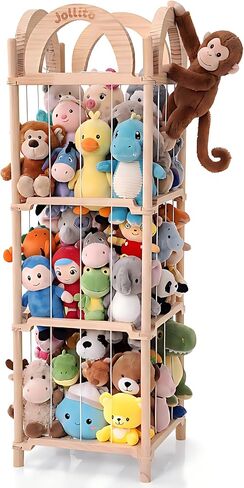 JOLLITO Stuffed Animal Storage Organizers,Large Capacity Wooden Cute Plushies Toy Zoo Holder and Storage for Toddler Rooms, Playrooms & Bedrooms in Kuwait