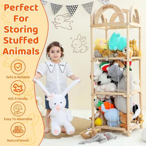 JOLLITO Stuffed Animal Storage Organizers,Large Capacity Wooden Cute Plushies Toy Zoo Holder and Storage for Toddler Rooms, Playrooms & Bedrooms in Kuwait
