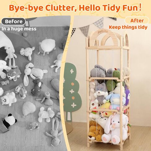 JOLLITO Stuffed Animal Storage Organizers,Large Capacity Wooden Cute Plushies Toy Zoo Holder and Storage for Toddler Rooms, Playrooms & Bedrooms in Kuwait