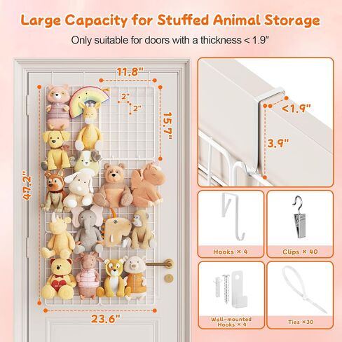 B9 Stuffed Animal Storage, Over the Door Hanging Plush Zoo Storage Organizer for Bedroom Décor, 6 Packs Metal Stuffed Animal Holder for Toddler Rooms, Playrooms, Bedrooms, Nurseries, White in Kuwait