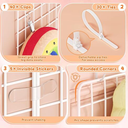 B9 Stuffed Animal Storage, Over the Door Hanging Plush Zoo Storage Organizer for Bedroom Décor, 6 Packs Metal Stuffed Animal Holder for Toddler Rooms, Playrooms, Bedrooms, Nurseries, White in Kuwait
