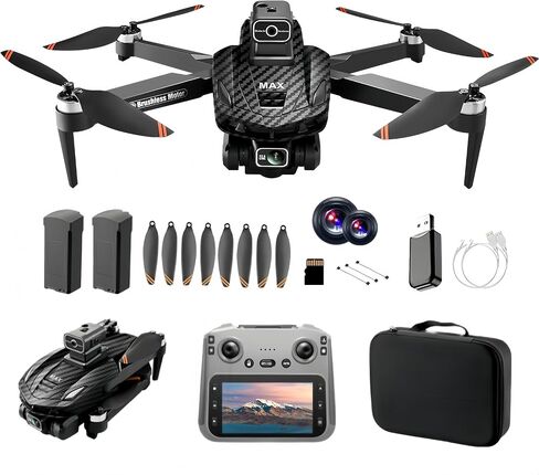 GPS Drone, Dual Cameras & 4.5 Inch Large Screen Transmitter. Equipped with Infrared Obstacle Avoidance, LED Night Lights and Brushless Motors. Comes with 2 Rechargeable Batteries, supporting FPV Real-Time Transmission, Altitude Hold, GPS Auto Return and F in Kuwait