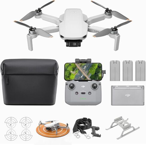 DJI Mini 4K Fly More Combo, Drone with 4K UHD Camera for Adults,3 Batteries for 93-Min Max Flight Time.Lanyard, Landing Pad, Landing Gear, Propeller Guard in Kuwait