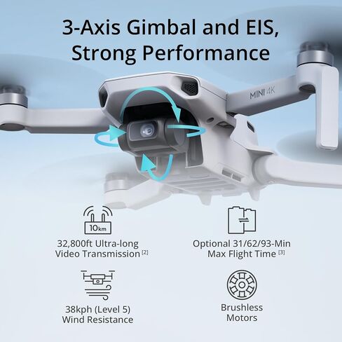 DJI Mini 4K Fly More Combo, Drone with 4K UHD Camera for Adults,3 Batteries for 93-Min Max Flight Time.Lanyard, Landing Pad, Landing Gear, Propeller Guard in Kuwait