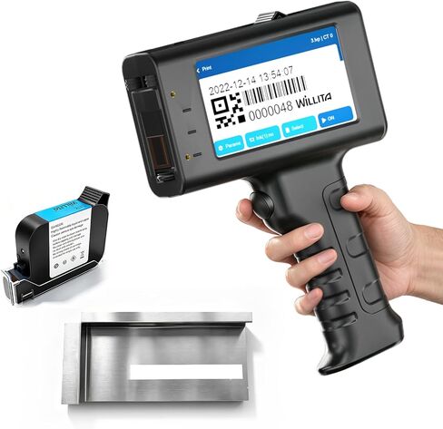 WILLITA Portable Handheld Inkjet Gun Style Printer 0.5 Inch Print Height with Fast Drying Ink Cartridge Mini Hand Printer for Text Date Time Barcode QR Code Batch Number Logo Image On Any Surface in Kuwait