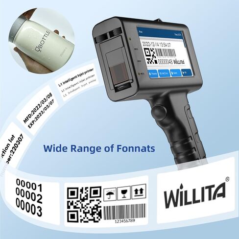 WILLITA Portable Handheld Inkjet Gun Style Printer 0.5 Inch Print Height with Fast Drying Ink Cartridge Mini Hand Printer for Text Date Time Barcode QR Code Batch Number Logo Image On Any Surface in Kuwait