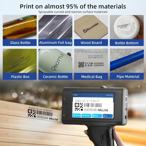 WILLITA Portable Handheld Inkjet Gun Style Printer 0.5 Inch Print Height with Fast Drying Ink Cartridge Mini Hand Printer for Text Date Time Barcode QR Code Batch Number Logo Image On Any Surface in Kuwait