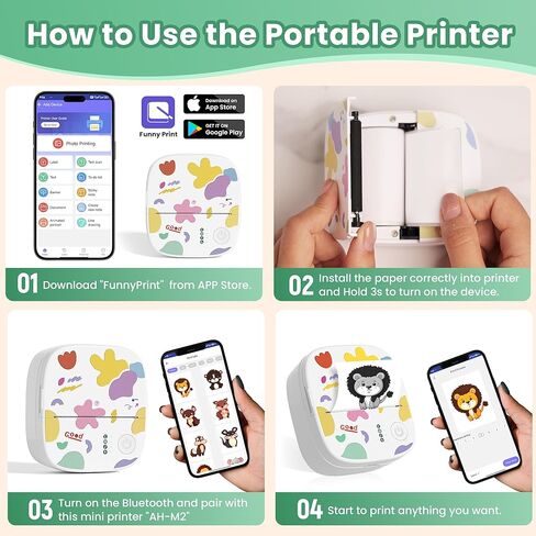 Mini Sticker Printer Print Pod Portable Thermal Inkless Sticker Maker Bluetooth Pocket Mini Photo Printer Instant Print for School Office Home for Study Note, Journal, DIY, Gift in Kuwait