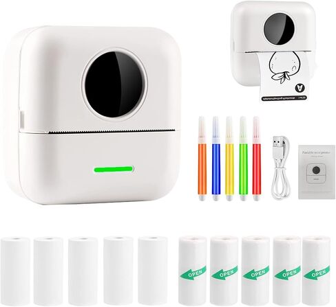 Mini Printer Thermal Sticker Printer with 11 Rolls Thermal Paper and Sticker for iOS&Android,Portable Bluetooth Pocket Printer for Study Notes, Pictures, DIY, Label in Kuwait