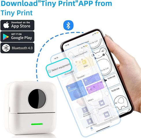 Mini Printer Thermal Sticker Printer with 11 Rolls Thermal Paper and Sticker for iOS&Android,Portable Bluetooth Pocket Printer for Study Notes, Pictures, DIY, Label in Kuwait