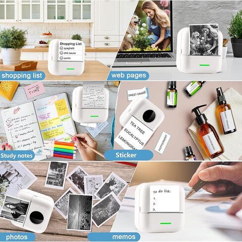 Mini Printer Thermal Sticker Printer with 11 Rolls Thermal Paper and Sticker for iOS&Android,Portable Bluetooth Pocket Printer for Study Notes, Pictures, DIY, Label in Kuwait