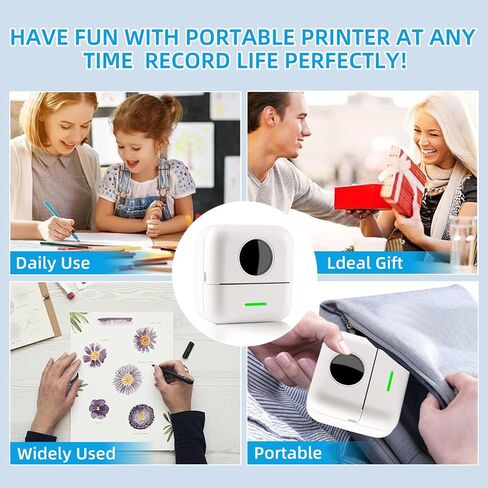 Mini Printer Thermal Sticker Printer with 11 Rolls Thermal Paper and Sticker for iOS&Android,Portable Bluetooth Pocket Printer for Study Notes, Pictures, DIY, Label in Kuwait