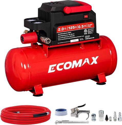 ECOMAX Air Compressor, 2 Gallon Portable Air Compressor 125 PSI Oil-Free Light Weight with 10 PCS Accessory Kit in Kuwait