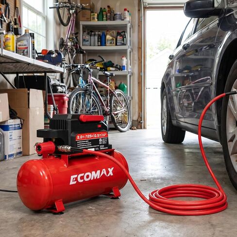 ECOMAX Air Compressor, 2 Gallon Portable Air Compressor 125 PSI Oil-Free Light Weight with 10 PCS Accessory Kit in Kuwait