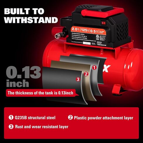 ECOMAX Air Compressor, 2 Gallon Portable Air Compressor 125 PSI Oil-Free Light Weight with 10 PCS Accessory Kit in Kuwait