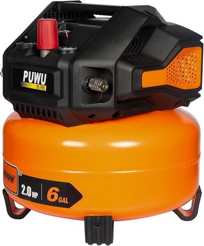 6-Gallon 2HP Oil-Free Air Compressor, 150 PSI, Portable Quiet Pancake Style with Dual Pressure Gauges, Safety Valve & Maintenance-Free Pump for Home, Garage & Workshop in Kuwait