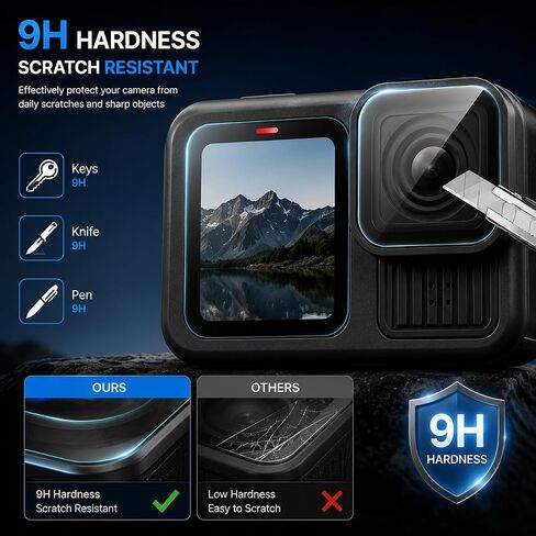 Screen Protector Compatible with GoPro Hero 13 Hero13 Black HD 9H Hardness | GoPro Hero 13 screen protector with 9H tempered glass[9 PCS], HD clarity, 2.5D edges, and 3-pack protection in Kuwait