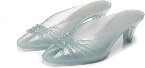 Women's Clear Jelly Kitten Heel Mules Peep Toe Bow Slide Sandals | Transparent Jelly Upper, Elegant Bow Accent, Comfy Kitten Heel, Easy Slip-On Design, Perfect for Summer & Vacation in Kuwait