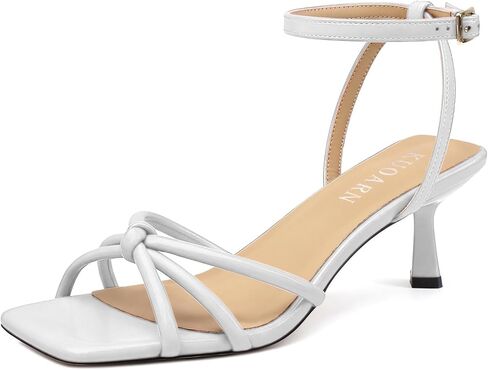KUOARN Kitten Heels for Women Square Toe Open Toe Strappy Sandals with Adjustable Ankle Strap, Low Heel Dressy Casual Shoes for Wedding，Party in Kuwait