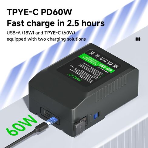 185Wh V Mount Battery 12500mAh V Lock Battery Support PD 60W Fast Charging with USB-C, D-TAP, USB-A, AC Output Port for Video Broadcast Camera Camcorder Monitor Video Light in Kuwait