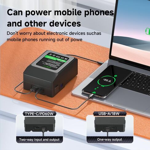 185Wh V Mount Battery 12500mAh V Lock Battery Support PD 60W Fast Charging with USB-C, D-TAP, USB-A, AC Output Port for Video Broadcast Camera Camcorder Monitor Video Light in Kuwait