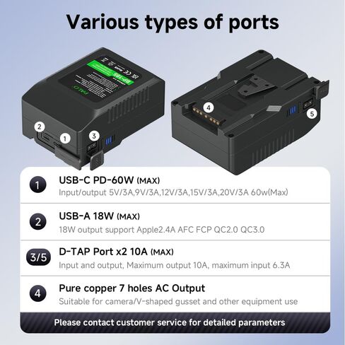 185Wh V Mount Battery 12500mAh V Lock Battery Support PD 60W Fast Charging with USB-C, D-TAP, USB-A, AC Output Port for Video Broadcast Camera Camcorder Monitor Video Light in Kuwait