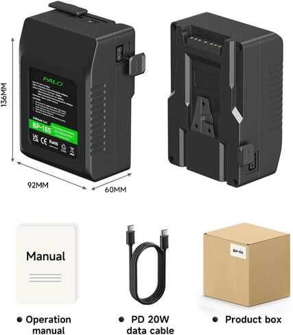 185Wh V Mount Battery 12500mAh V Lock Battery Support PD 60W Fast Charging with USB-C, D-TAP, USB-A, AC Output Port for Video Broadcast Camera Camcorder Monitor Video Light in Kuwait