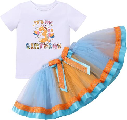 IBTOM CASTLE Toddler 3rd Birthday Girls Outfit T-Shirt Tutu Skirt Sets | Three Year Old Birthday T-Shirt Tutu Dress Set with Blue Dog Ears Clips,Third Birthday Outfits Girl for Smash Cake Photoshoot in Saudi Arabia