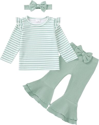 Renotemy Toddler Baby Girl Clothes Long Sleeve Sweatshirt Cute Bell Bottoms Pants Set Fall Winter Outfit Gifts for Girls in Kuwait