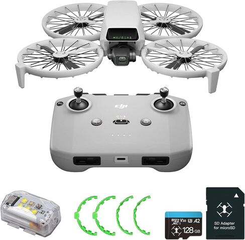 DJI Flip (RC-N3) Bundle with 128GB Micro SD Card& Propeller Guard Ring& Strobe Light - Drone With 4K UHD Camera for Adults, Under 249g, Palm Takeoff, Auto Return, 31-Min Flight Time in Kuwait