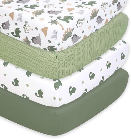 The Peanutshell Dinosaur 4pk Fitted Crib Sheet Set - Soft Microfiber & Breathable Baby Crib Sheets Boy, Fits Standard Mattress 52x28, Infant & Toddler Bed Sheets in Kuwait