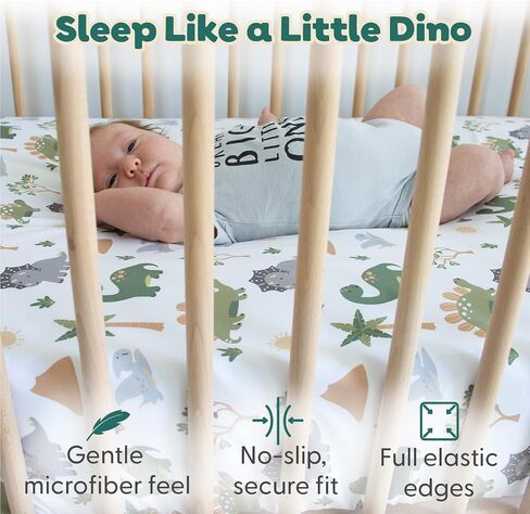 The Peanutshell Dinosaur 4pk Fitted Crib Sheet Set - Soft Microfiber & Breathable Baby Crib Sheets Boy, Fits Standard Mattress 52x28, Infant & Toddler Bed Sheets in Kuwait