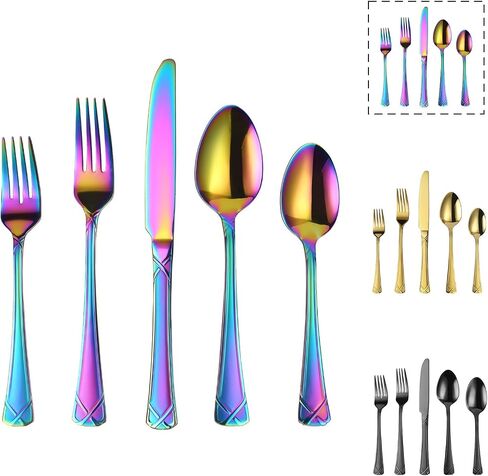 40-Piece Colorful Stainless Steel Flatware Set for 8, Rainbow Cutlery Set include Knives, Forks and Spoons, Vibrant Dishwasher Safe Silverware for Parties, Weddings & Family Dining in Kuwait