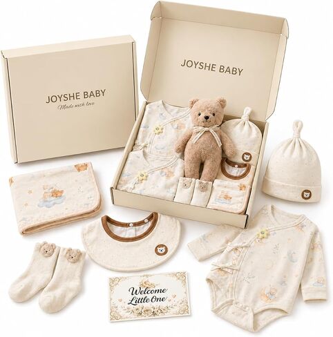 Newborn Baby Gift Set, 8-Piece Cotton Baby Clothes Gift Box for 0-3 Months and 3-6 Months, Baby Shower Welcome Gift in Kuwait