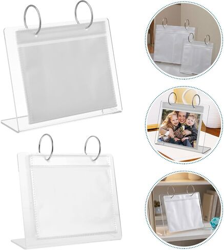 Alipis 2pcs Acrylic Desktop Picture Holder with Flip Photo Album Structure, Visibility and Polished Edge, Smooth Feel Multipurpose Photo Frame for Living Room or Workspace in Kuwait