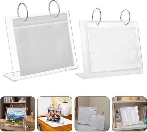 Alipis 2pcs Acrylic Desktop Picture Holder with Flip Photo Album Structure, Visibility and Polished Edge, Smooth Feel Multipurpose Photo Frame for Living Room or Workspace in Kuwait
