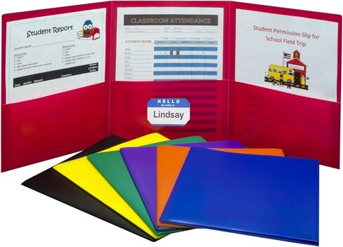 Casafoyer 3-Pocket Tri-Fold Heavyweight Poly Portfolios, Assorted Colors, Pack of 24 (33940-24) in Kuwait