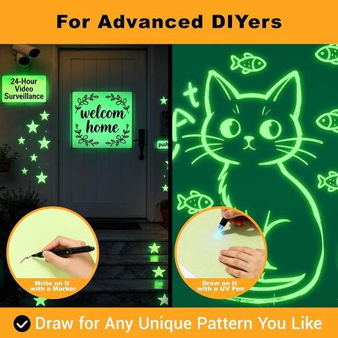 Extra Bright Glow in the Dark (Photoluminescent) Papers, Strong Adhesive, DIY Stickers for Stairs, Light Switch, Furniture, Night Safety, Wall, Ceiling and Bedroom Decoration, A5 Size* 6 Sheets in Kuwait