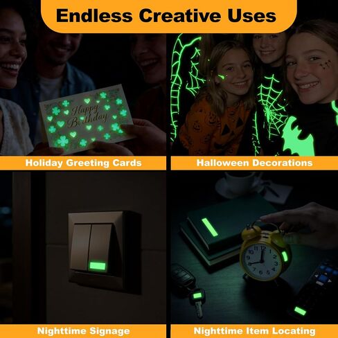 Extra Bright Glow in the Dark (Photoluminescent) Papers, Strong Adhesive, DIY Stickers for Stairs, Light Switch, Furniture, Night Safety, Wall, Ceiling and Bedroom Decoration, A5 Size* 6 Sheets in Kuwait
