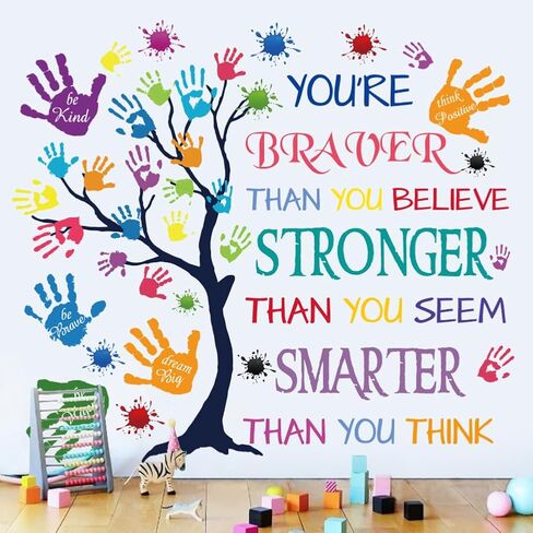 Colorful Inspirational Quote Wall Decal-You’re Braver Than You Believe, Stronger Than You Seem, Smarter Than You Think, Motivational Quote Phrases Wall Sticker Kids Room Nursery, Classroom Decor. in Kuwait
