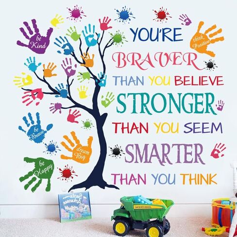 Colorful Inspirational Quote Wall Decal-You’re Braver Than You Believe, Stronger Than You Seem, Smarter Than You Think, Motivational Quote Phrases Wall Sticker Kids Room Nursery, Classroom Decor. in Kuwait