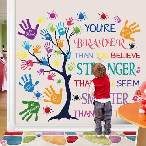 Colorful Inspirational Quote Wall Decal-You’re Braver Than You Believe, Stronger Than You Seem, Smarter Than You Think, Motivational Quote Phrases Wall Sticker Kids Room Nursery, Classroom Decor. in Kuwait