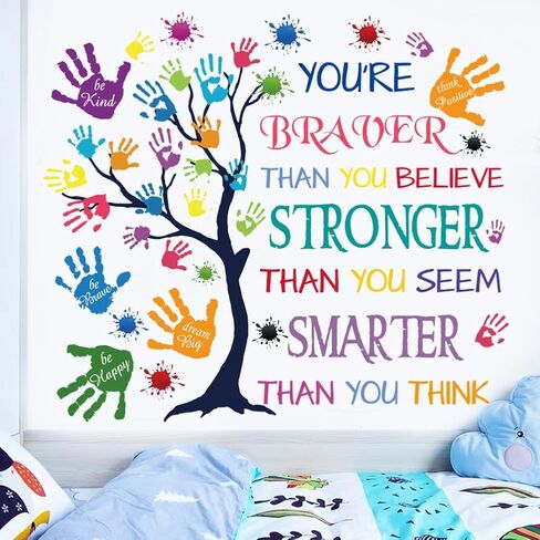Colorful Inspirational Quote Wall Decal-You’re Braver Than You Believe, Stronger Than You Seem, Smarter Than You Think, Motivational Quote Phrases Wall Sticker Kids Room Nursery, Classroom Decor. in Kuwait